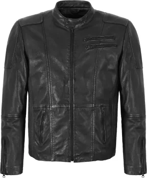 Men's Biker Waxed Real Leather Jacket Zipper Classic Retro Style Motocross Jacket 7188
