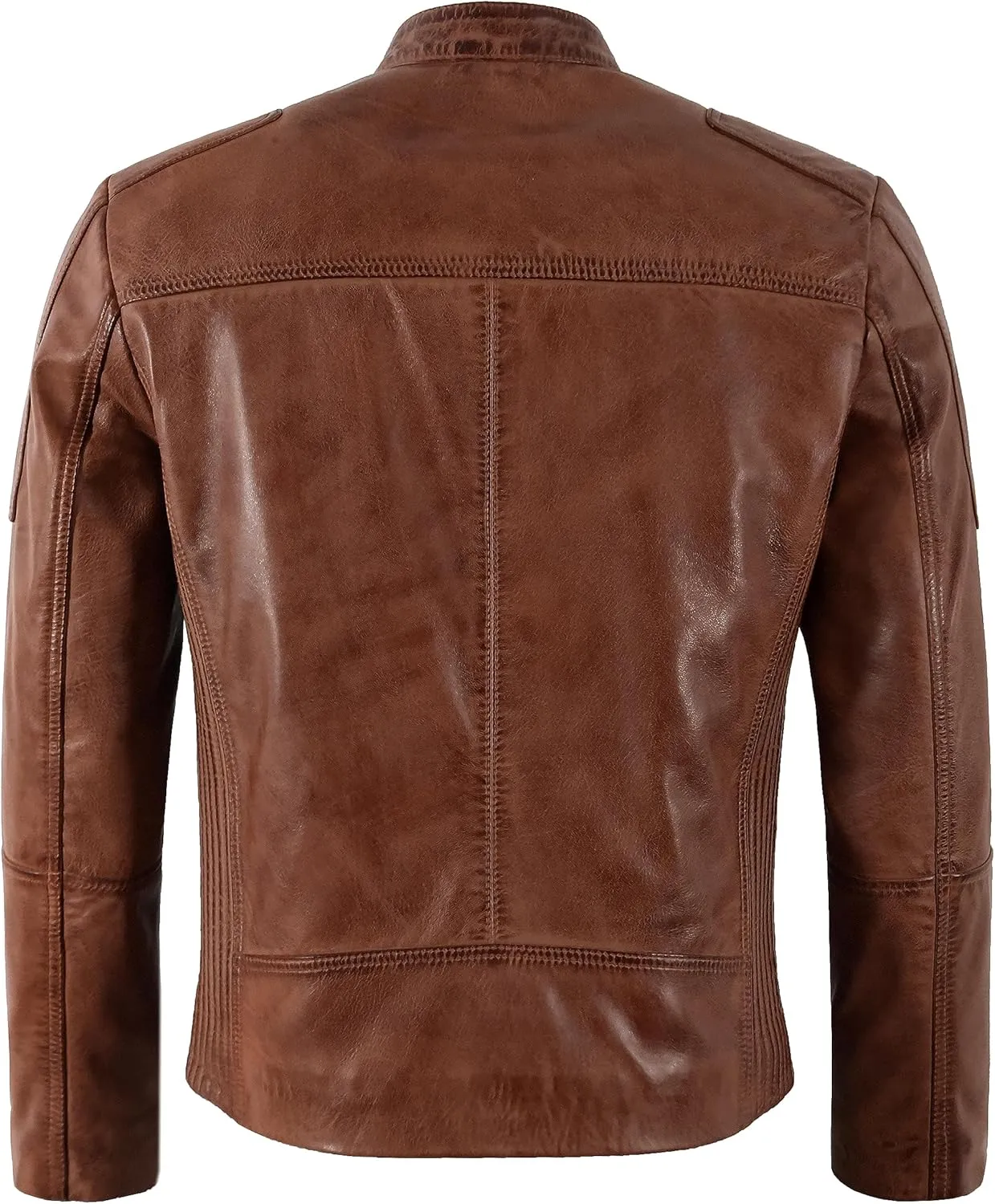 Men's Biker Waxed Real Leather Jacket Zipper Classic Retro Style Motocross Jacket 7188
