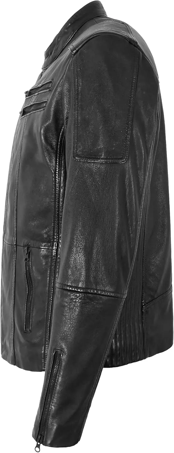 Men's Biker Waxed Real Leather Jacket Zipper Classic Retro Style Motocross Jacket 7188