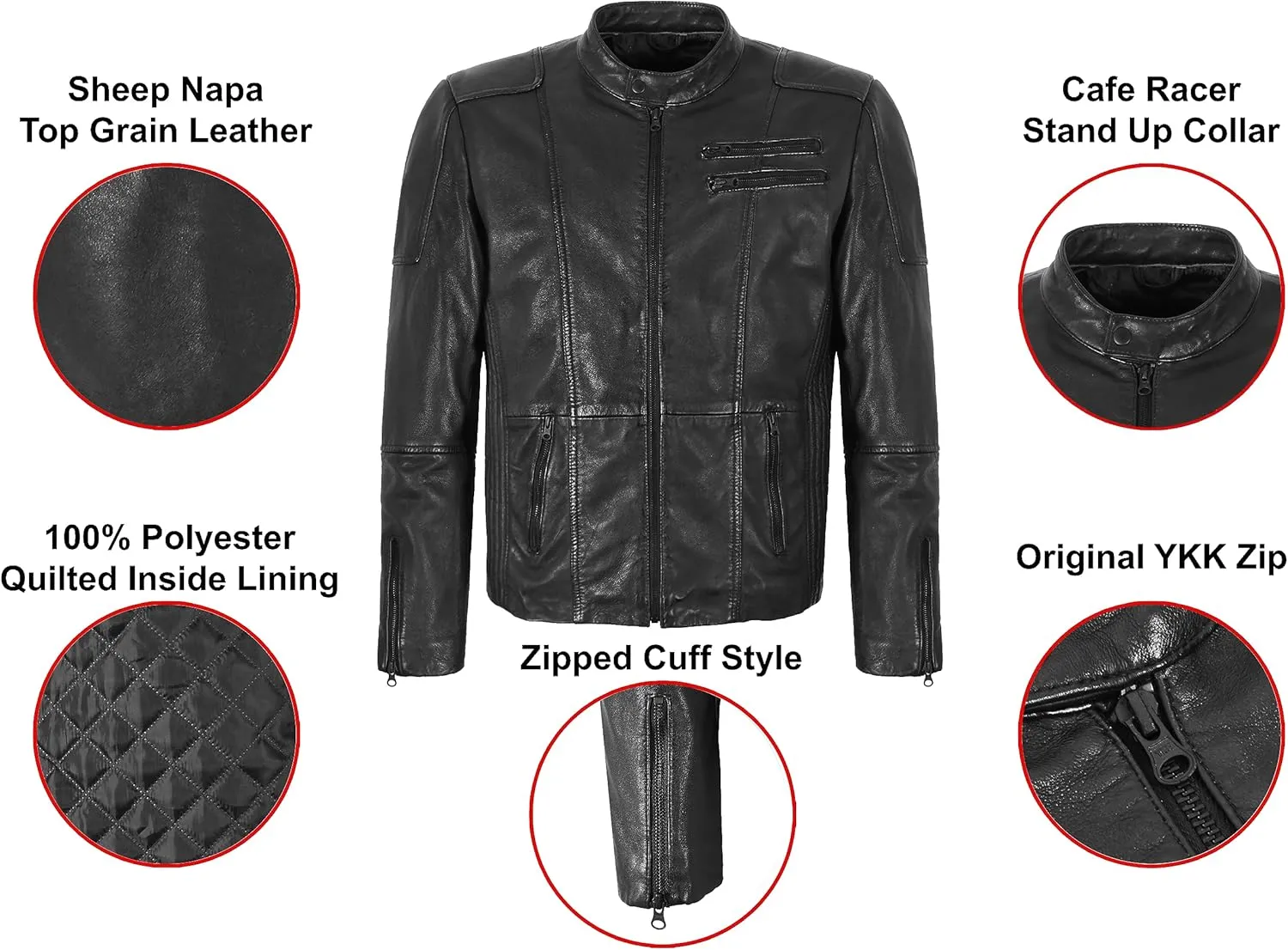 Men's Biker Waxed Real Leather Jacket Zipper Classic Retro Style Motocross Jacket 7188