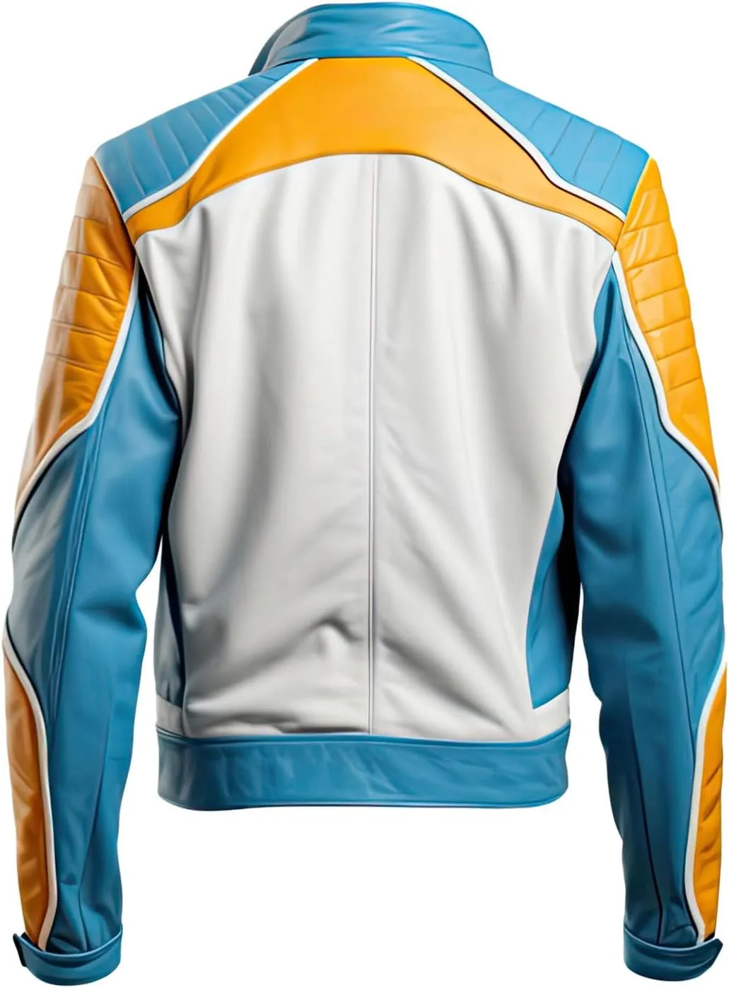 Mens Blue White Genuine Sheepskin Stand Collar Quilted Sleek Multicolor Outerwear Classy Moto Biker Leather Jacket