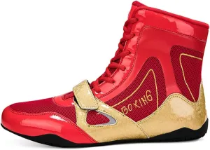 Mens Boxing Shoes Non Slip Wrestling Trainers Breathable Bodybuilding Gym Shoes High-Top Kickboxing Sport Fitness Sneakers