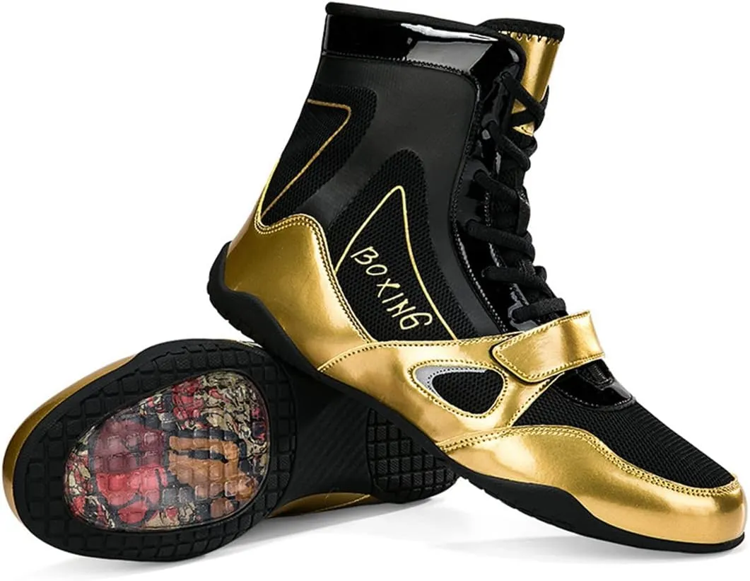 Mens Boxing Shoes Non Slip Wrestling Trainers Breathable Bodybuilding Gym Shoes High-Top Kickboxing Sport Fitness Sneakers