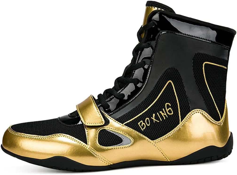 Mens Boxing Shoes Non Slip Wrestling Trainers Breathable Bodybuilding Gym Shoes High-Top Kickboxing Sport Fitness Sneakers