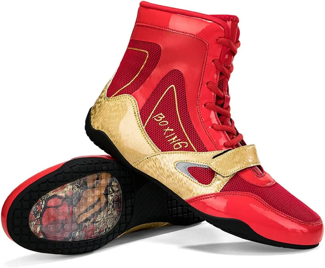 Mens Boxing Shoes Non Slip Wrestling Trainers Breathable Bodybuilding Gym Shoes High-Top Kickboxing Sport Fitness Sneakers