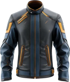 Mens Mustard Yellow Blue Genuine Sheepskin Stand Collar Classy Moto Biker Outfit Caf Racer Smooth Lightweight Leather Jacket
