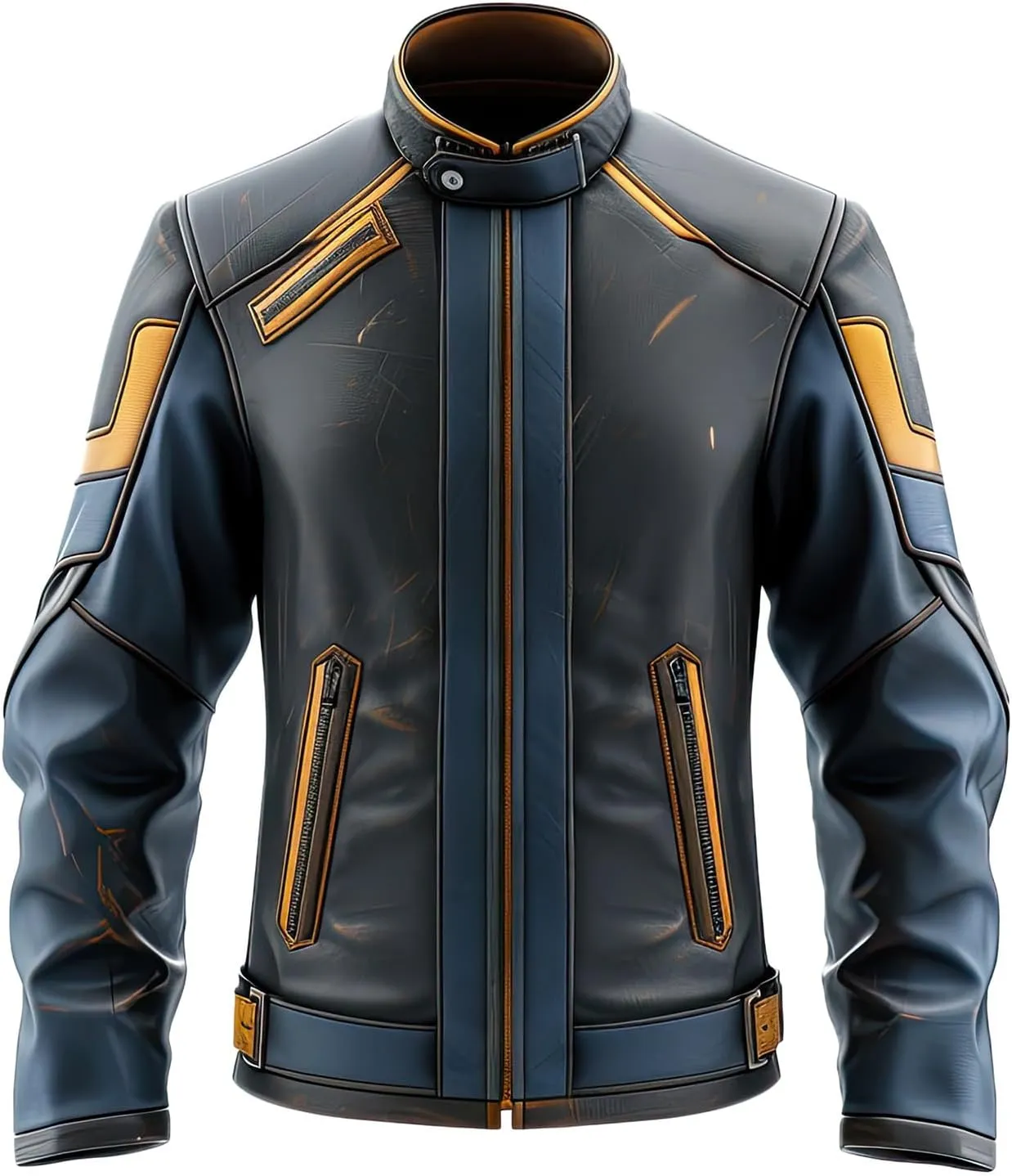 Mens Mustard Yellow Blue Genuine Sheepskin Stand Collar Classy Moto Biker Outfit Caf Racer Smooth Lightweight Leather Jacket