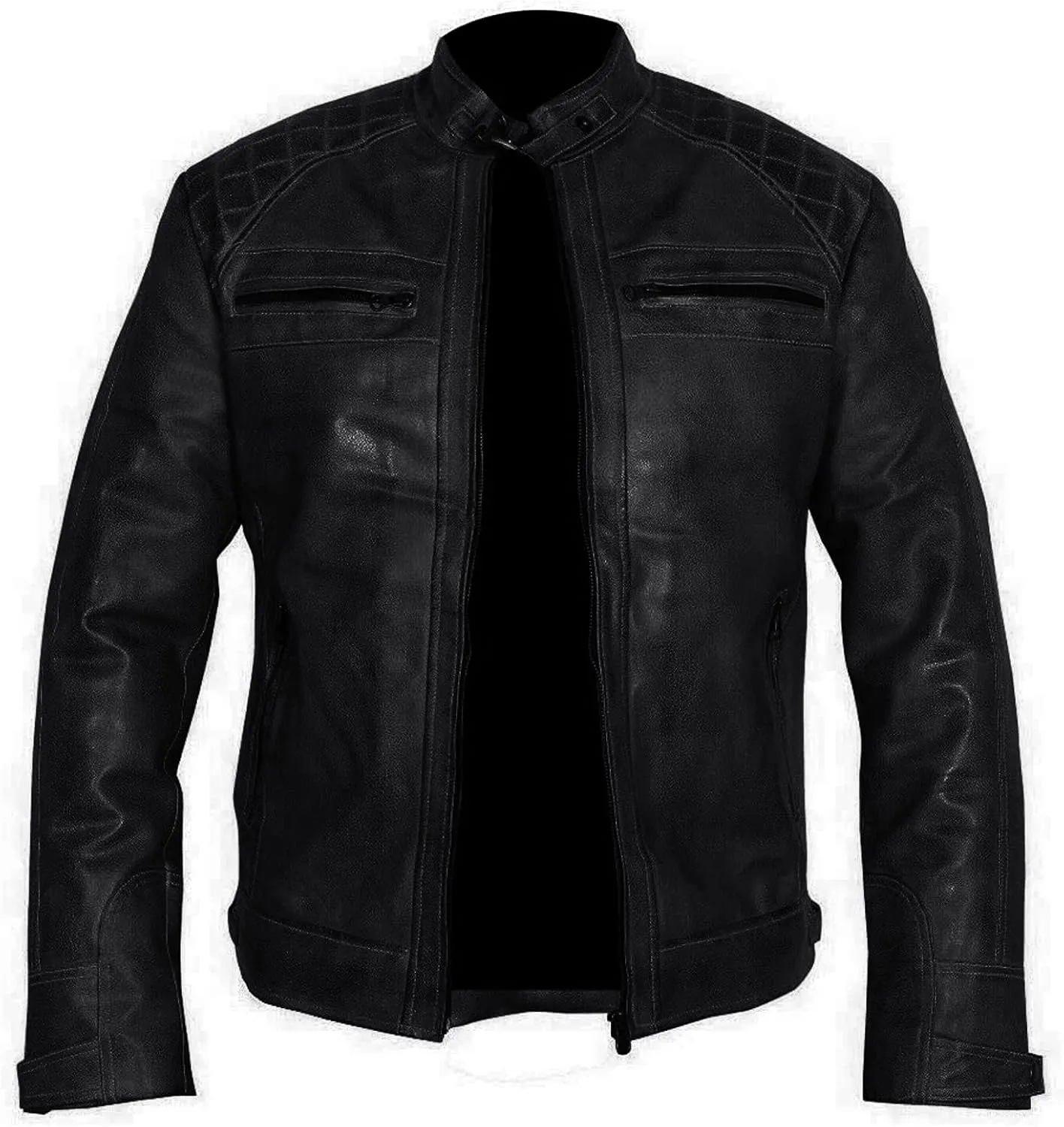 Men's Vintage Retro Style Motorcycle Quilted Biker Yellow Genuine Leather Jacket
