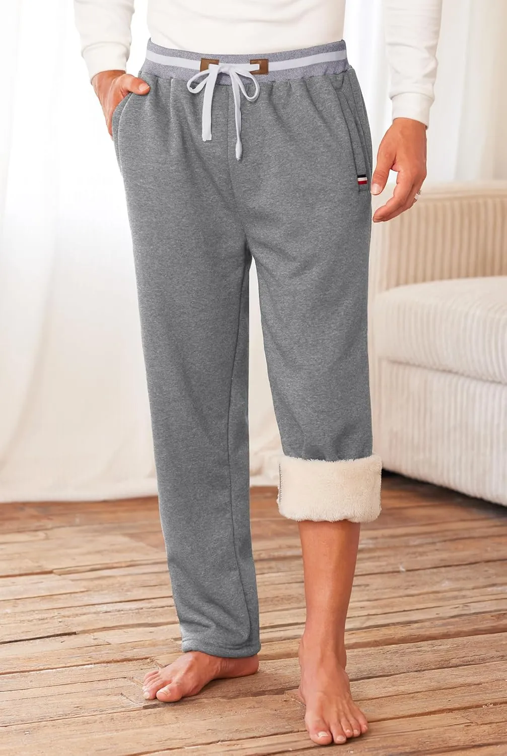 Mens Winter Fleece Joggers Sherpa Lined Sweatpants Active Running Pants Open Bottom (S-XXL)