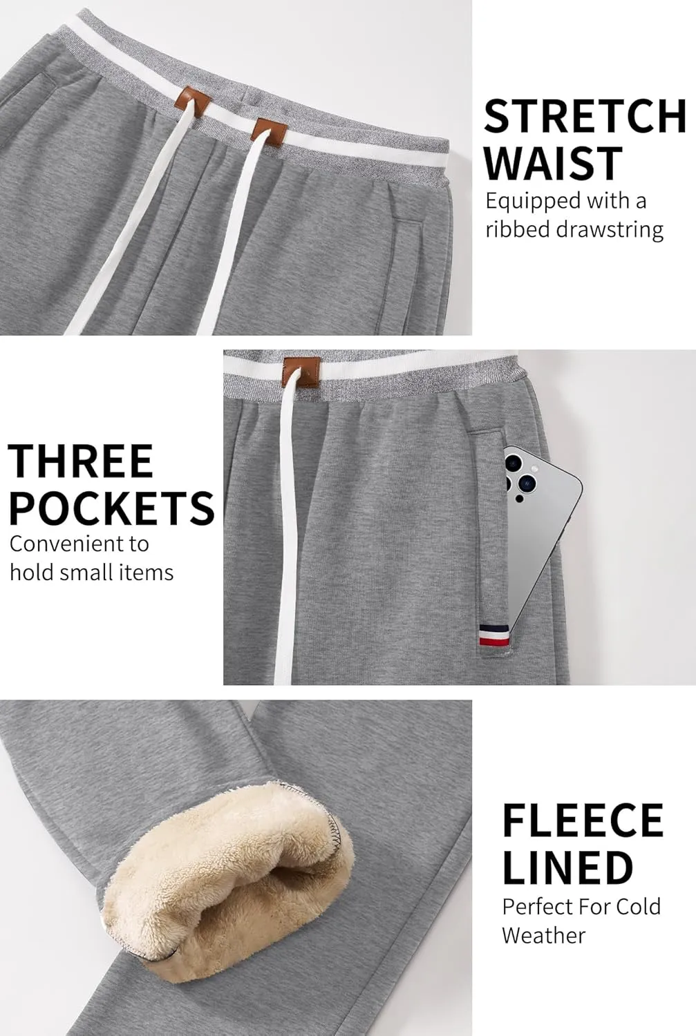 Mens Winter Fleece Joggers Sherpa Lined Sweatpants Active Running Pants Open Bottom (S-XXL)