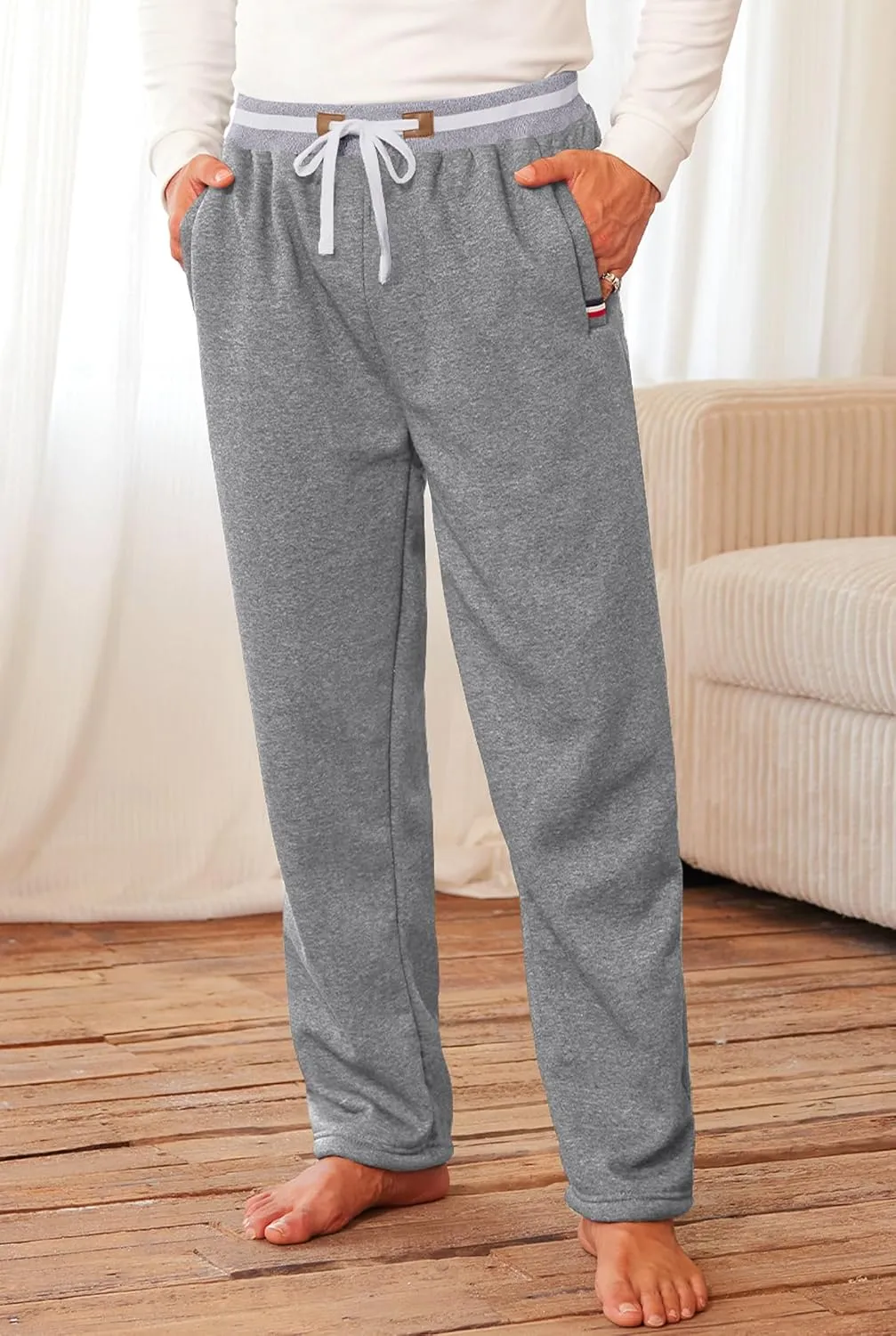 Mens Winter Fleece Joggers Sherpa Lined Sweatpants Active Running Pants Open Bottom (S-XXL)