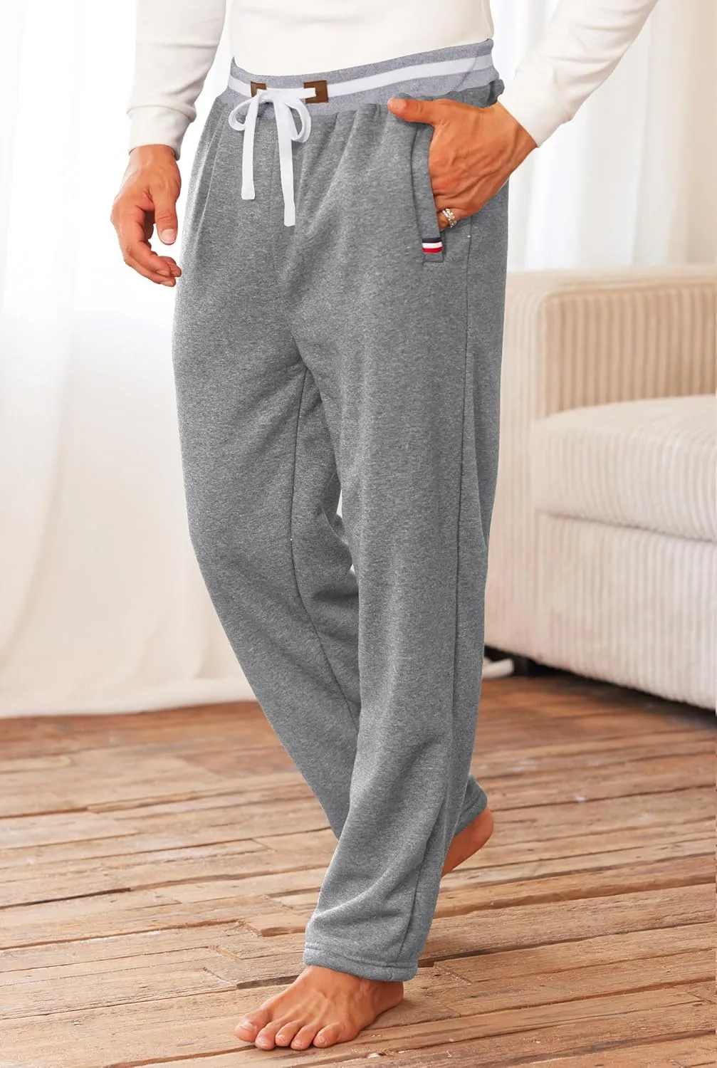 Mens Winter Fleece Joggers Sherpa Lined Sweatpants Active Running Pants Open Bottom (S-XXL)