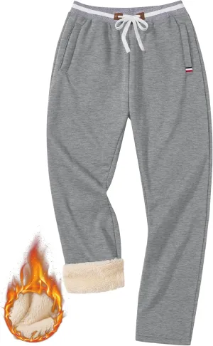 Mens Winter Fleece Joggers Sherpa Lined Sweatpants Active Running Pants Open Bottom (S-XXL)