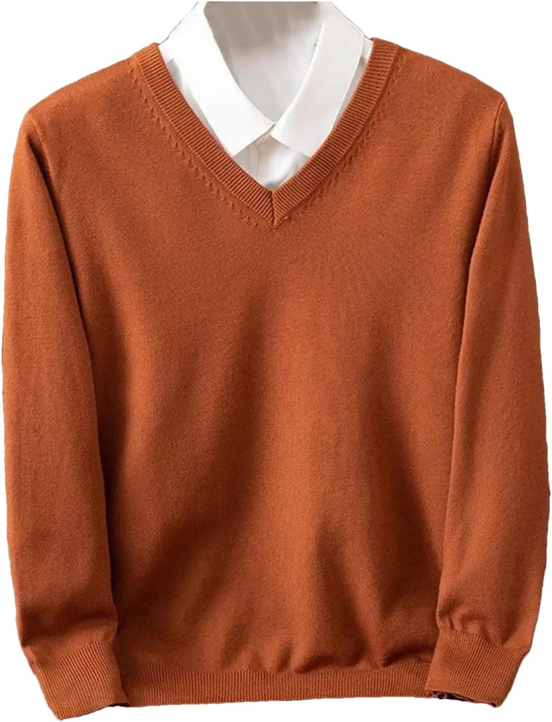 Merino Wool Sweater Men's V-Neck Pullover Tops Autumn Winter Solid Color Versatile Basic Sweater