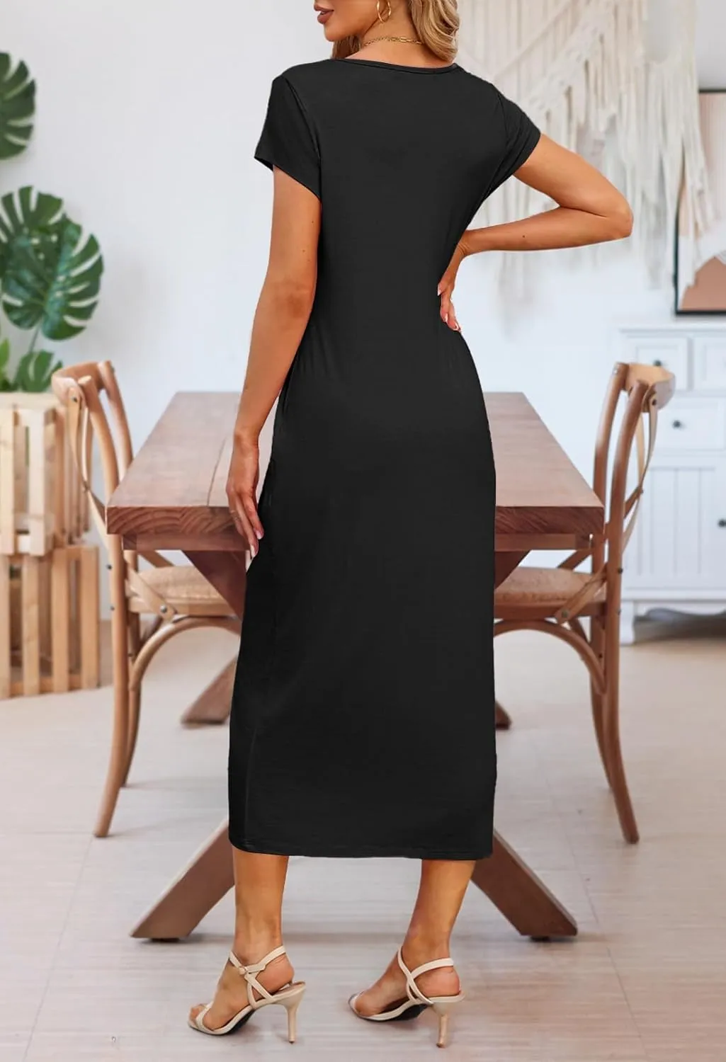 MEROKEETY Women's 2025 Summer Short Sleeve Tshirt Dress Casual Crew Neck Beach Long Maxi Dresses