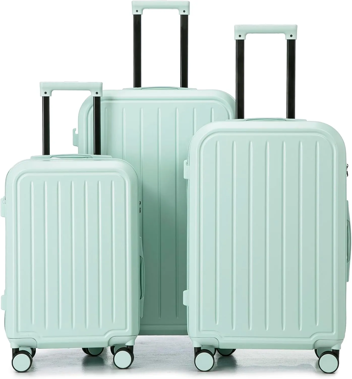 Mint Green Expandable Luggage Set for Travel, Built-in USB Port and Cup Holder, 20/24/28in Sizes