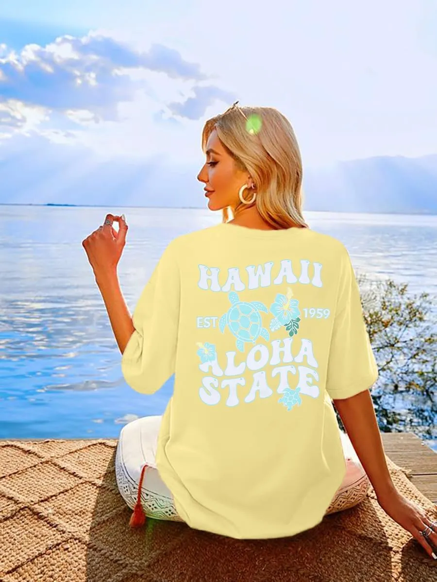 MNLYBABY Hawaiian Shirt Women Oversized Hawaii Graphic Shirts Hawaii Flowers Shirt Girls Preppy Casual Summer Vacation Tops
