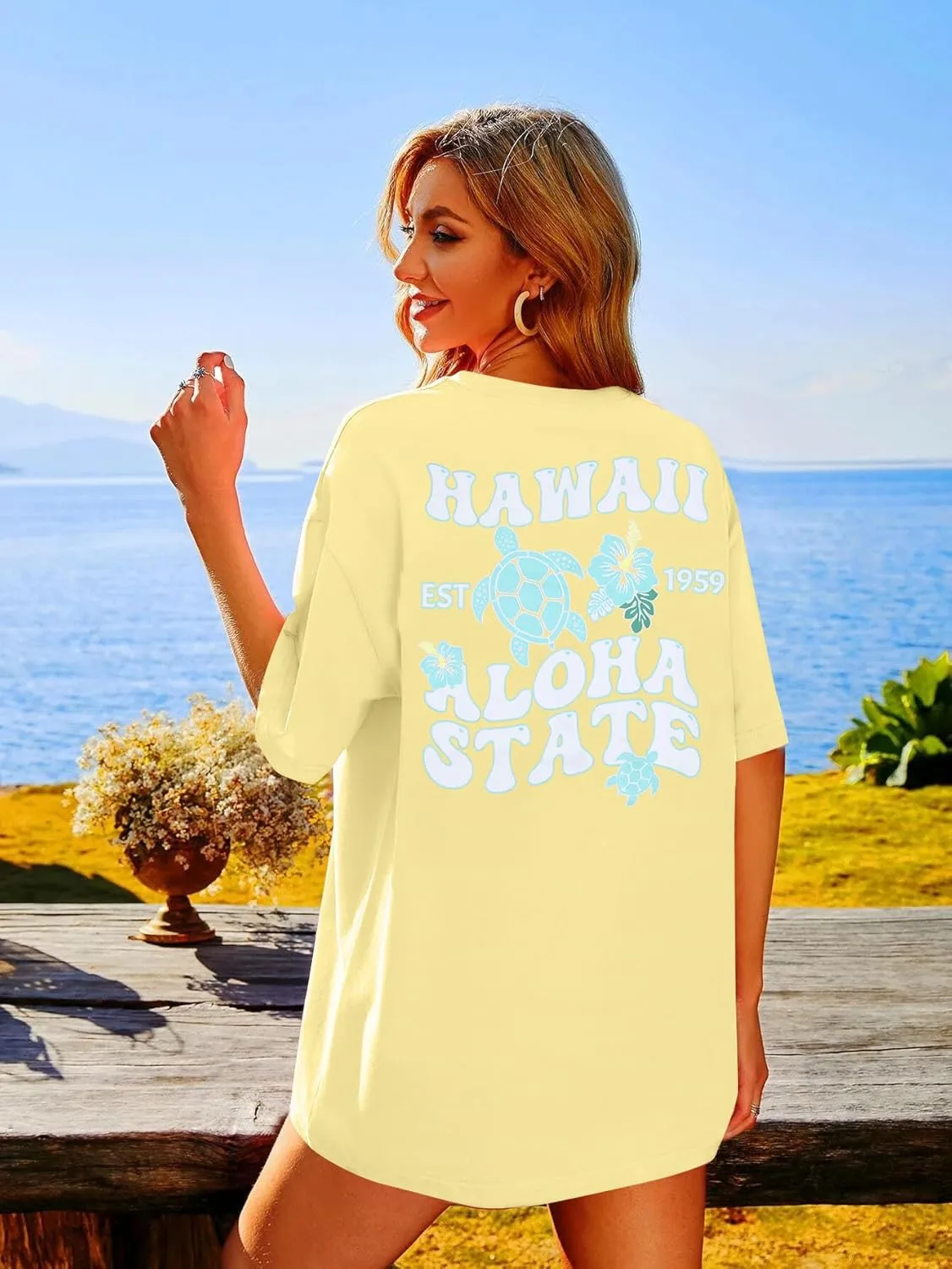 MNLYBABY Hawaiian Shirt Women Oversized Hawaii Graphic Shirts Hawaii Flowers Shirt Girls Preppy Casual Summer Vacation Tops