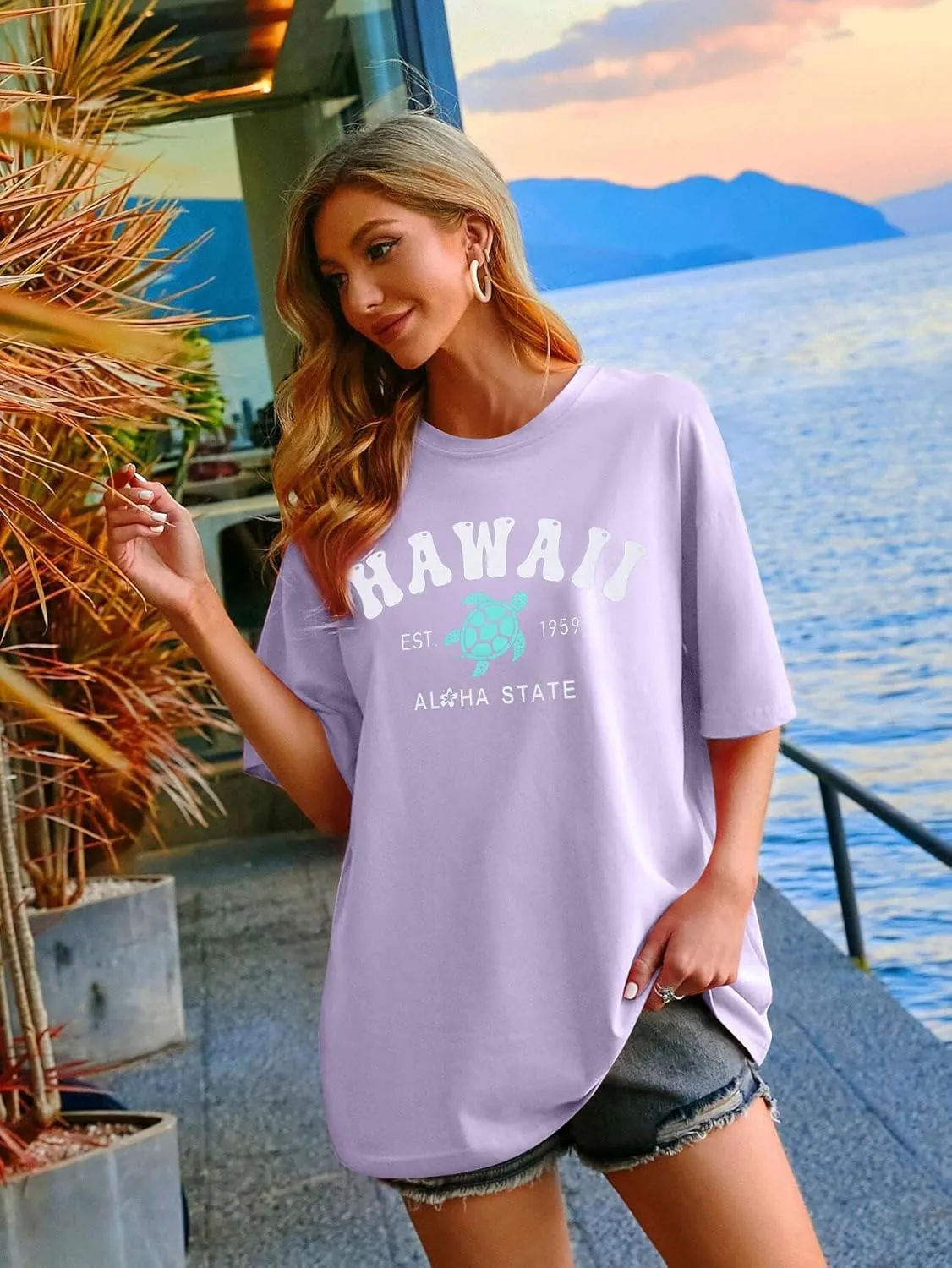 MNLYBABY Hawaiian Shirt Women Oversized Hawaii Graphic Shirts Hawaii Flowers Shirt Girls Preppy Casual Summer Vacation Tops