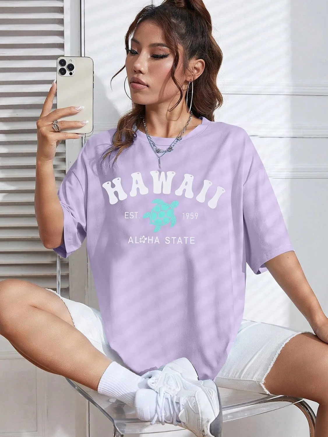 MNLYBABY Hawaiian Shirt Women Oversized Hawaii Graphic Shirts Hawaii Flowers Shirt Girls Preppy Casual Summer Vacation Tops