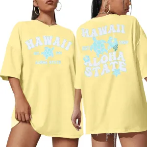 MNLYBABY Hawaiian Shirt Women Oversized Hawaii Graphic Shirts Hawaii Flowers Shirt Girls Preppy Casual Summer Vacation Tops