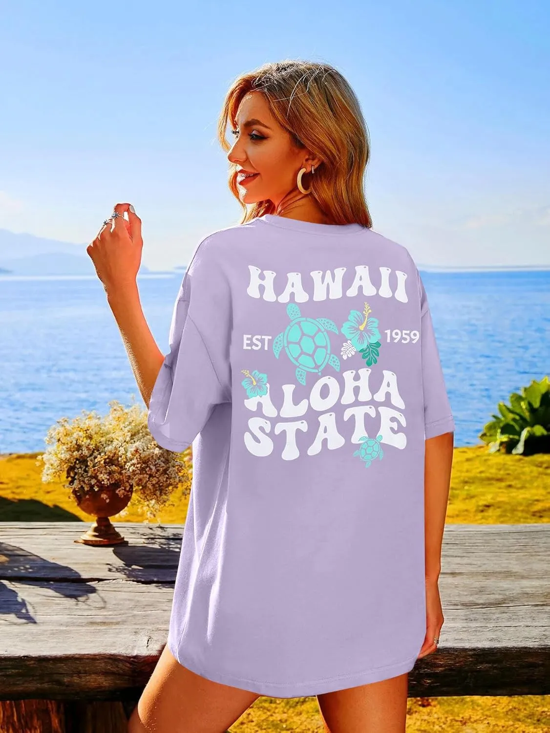 MNLYBABY Hawaiian Shirt Women Oversized Hawaii Graphic Shirts Hawaii Flowers Shirt Girls Preppy Casual Summer Vacation Tops