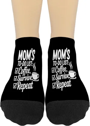 Mom'ss To Do Lists Coffee, Survive, Repeat, Tireds Mom Athletic Socks Women Hidden ForWomen Sock No Show Socks HumorSocks