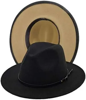 Mrlahat Women and Men Flat Wide Brim Warm Felt Fedora Hat Retro Style Panama Hat