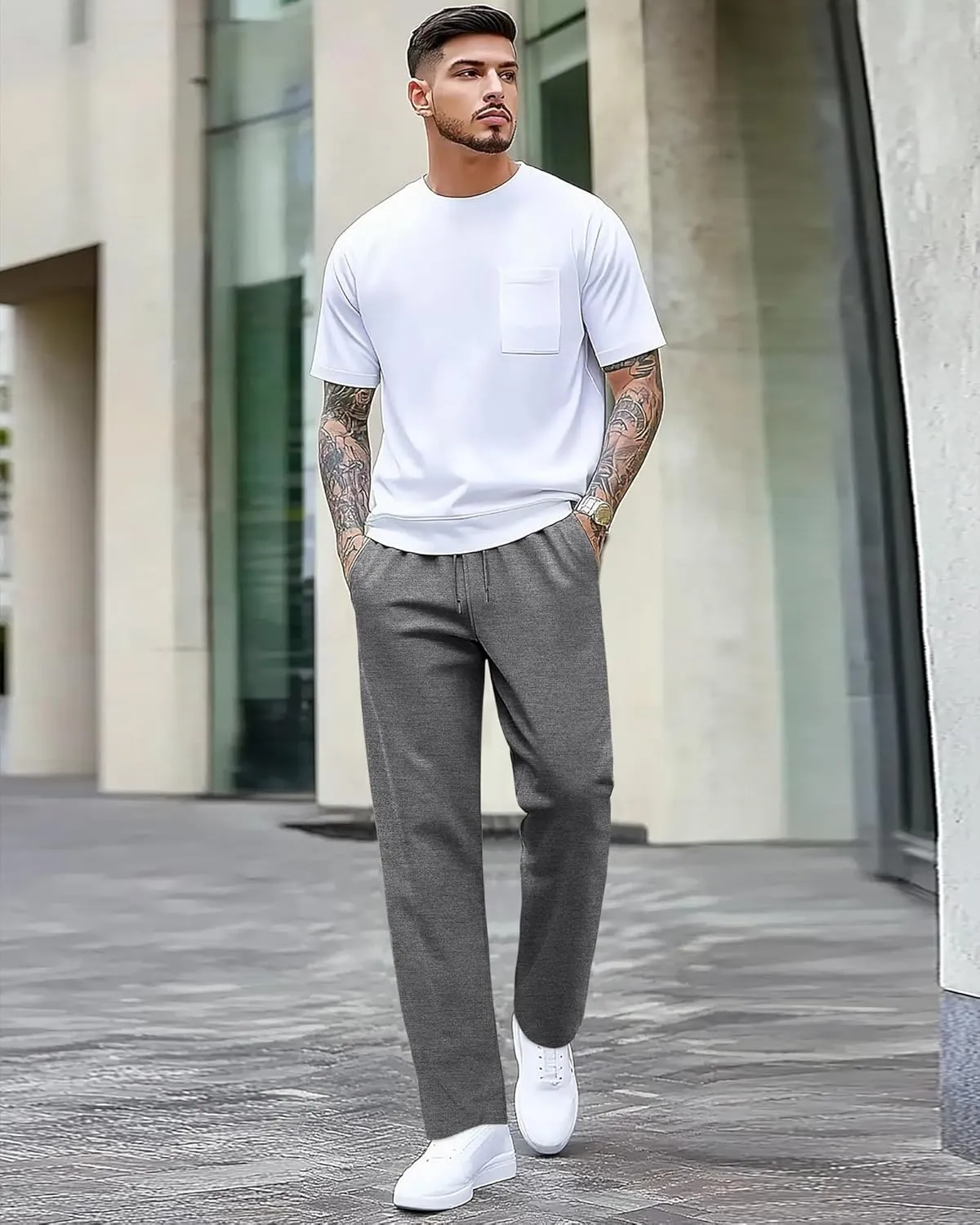 Neer 3 Pack Men's Sweatpants Athletic Lounge Pants Open Bottom Yoga Baggy Casual Drawstring Lightweight Joggers with Pockets