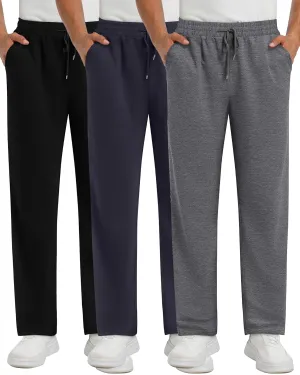 Neer 3 Pack Men's Sweatpants Athletic Lounge Pants Open Bottom Yoga Baggy Casual Drawstring Lightweight Joggers with Pockets