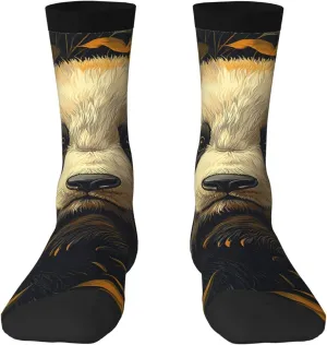 Novelty Crew Socks Fun Fashion Comfortable Crazy Dress Socks - Cartoon Panda Patterns Retro