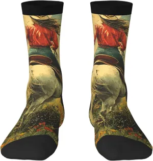Novelty Crew Socks Fun Fashion Comfortable Crazy Dress Socks - Cowgirl Patterns Vintage
