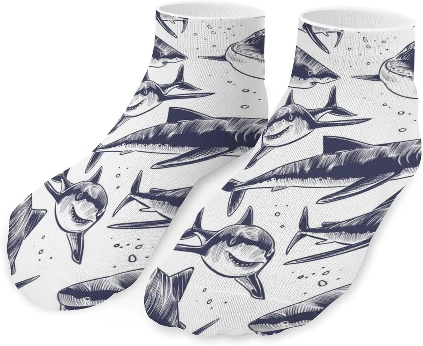 Ocean Sharks Athletic Low Cut Ankle Socks Lightweight No-Show Short Socks for Unisex