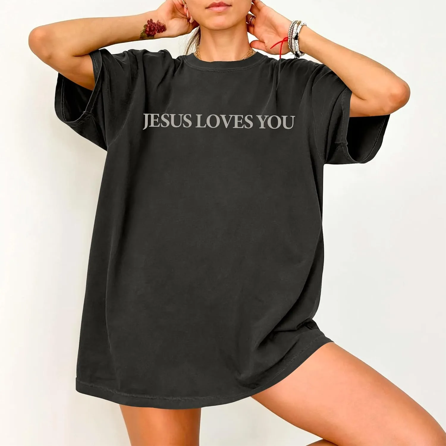 Oversized Tshirts for Women Christian Shirts Faith Over Fear Shirt Short Sleeve Jesus Tees Loose Casual Religious Tops