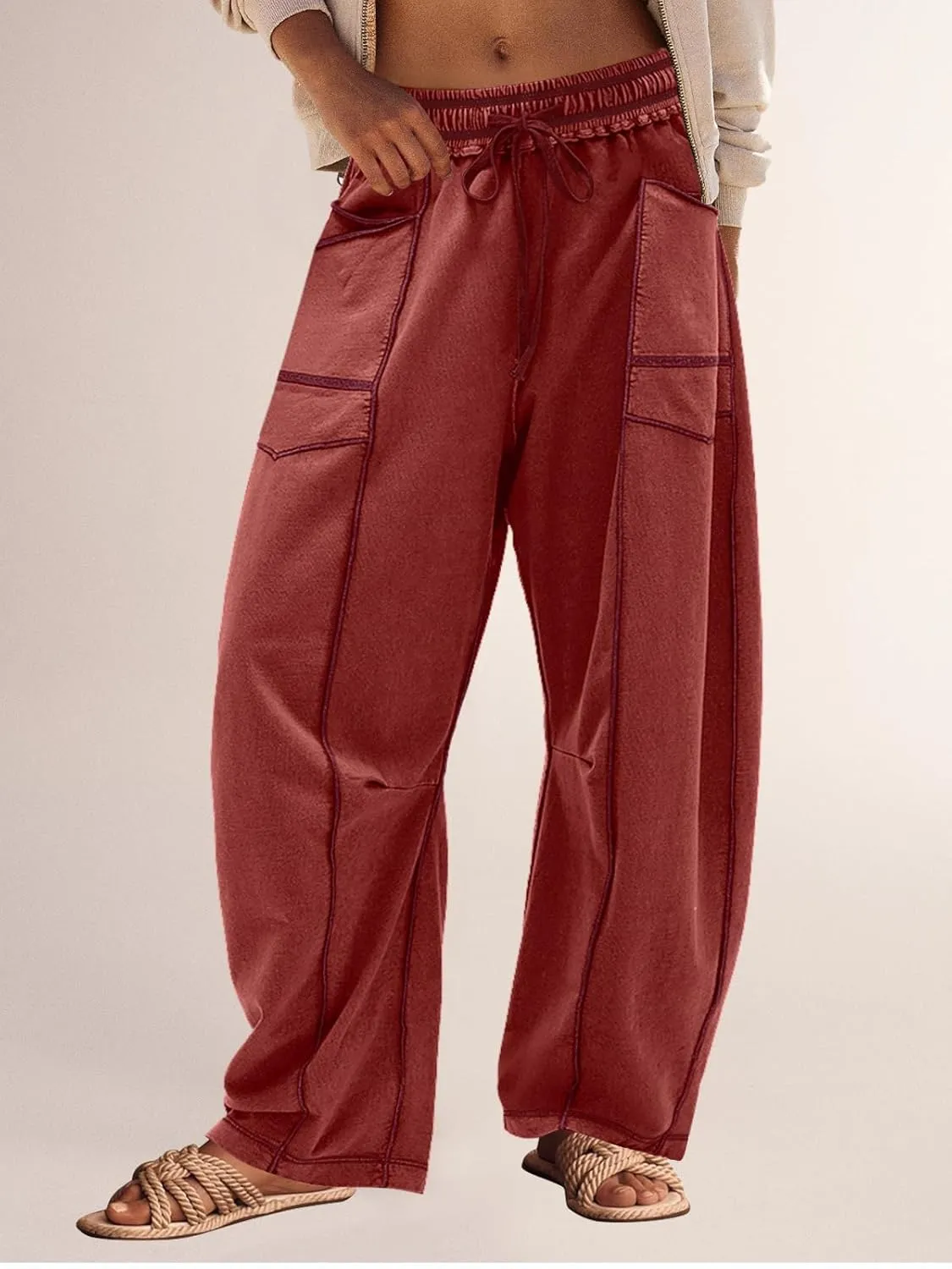 Panadila Womens Barrel Pants Drawstring Wide Leg Sweatpants Baggy Summer Lounge Pants Casual Beach Trousers