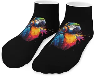 Parrot Wearing Headphones Unisex Low Cut Socks No Show Athletic Running Ankle Sock