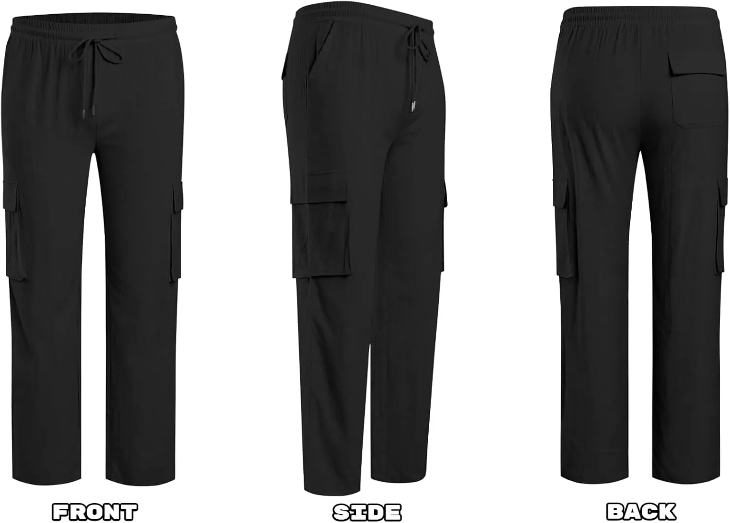 PASLTER Mens Linen Cargo Pants Lightweight Elastic Waist Drawstring Casual Loose Summer Beach Yoga Pants with Pockets