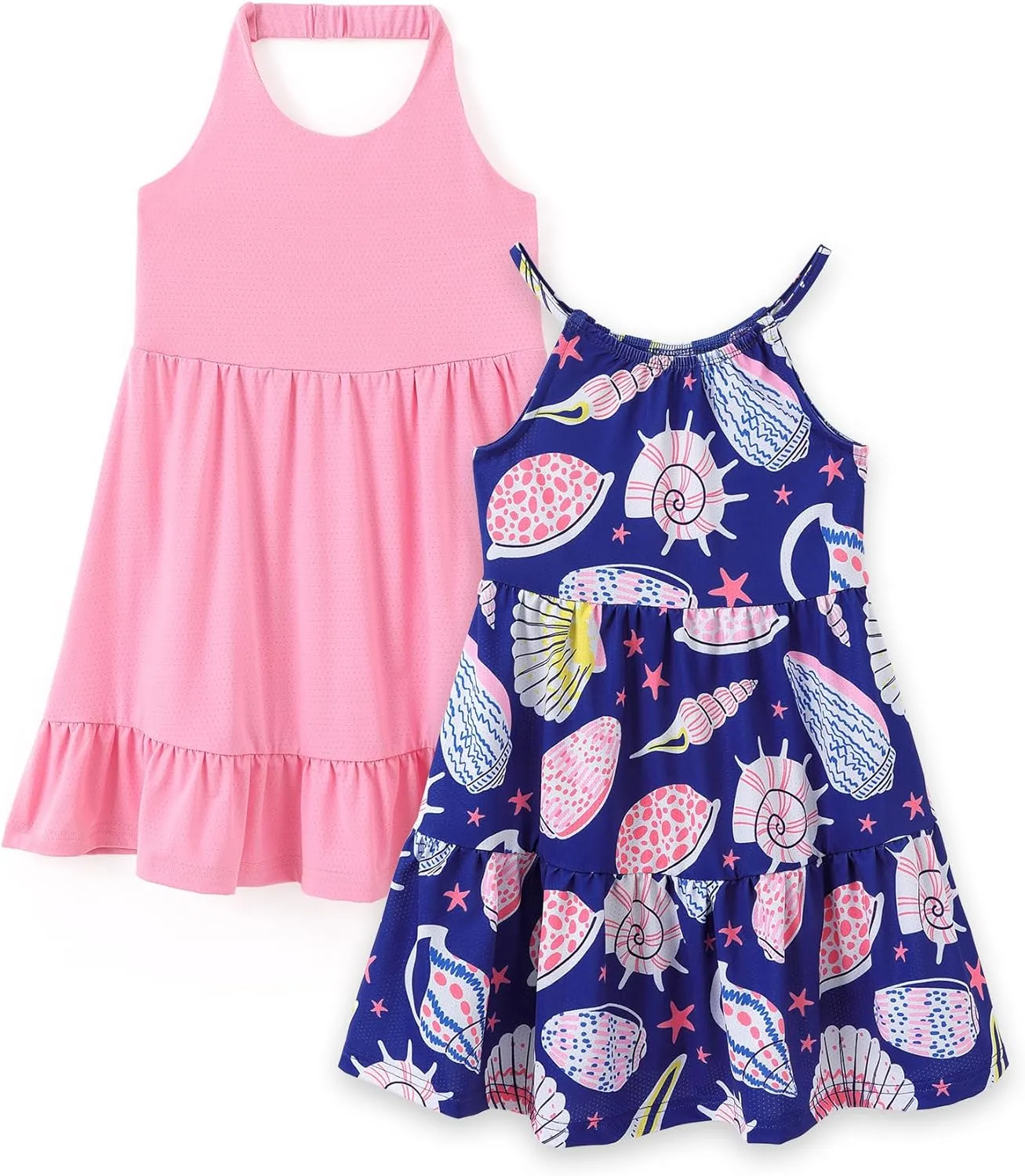 PATPAT Girls' Summer Dress Multipack  Quick-Dry, Cooling Fabric with Hawaiian & Mermaid Prints for Toddlers 2-8 Years