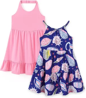 PATPAT Girls' Summer Dress Multipack  Quick-Dry, Cooling Fabric with Hawaiian & Mermaid Prints for Toddlers 2-8 Years