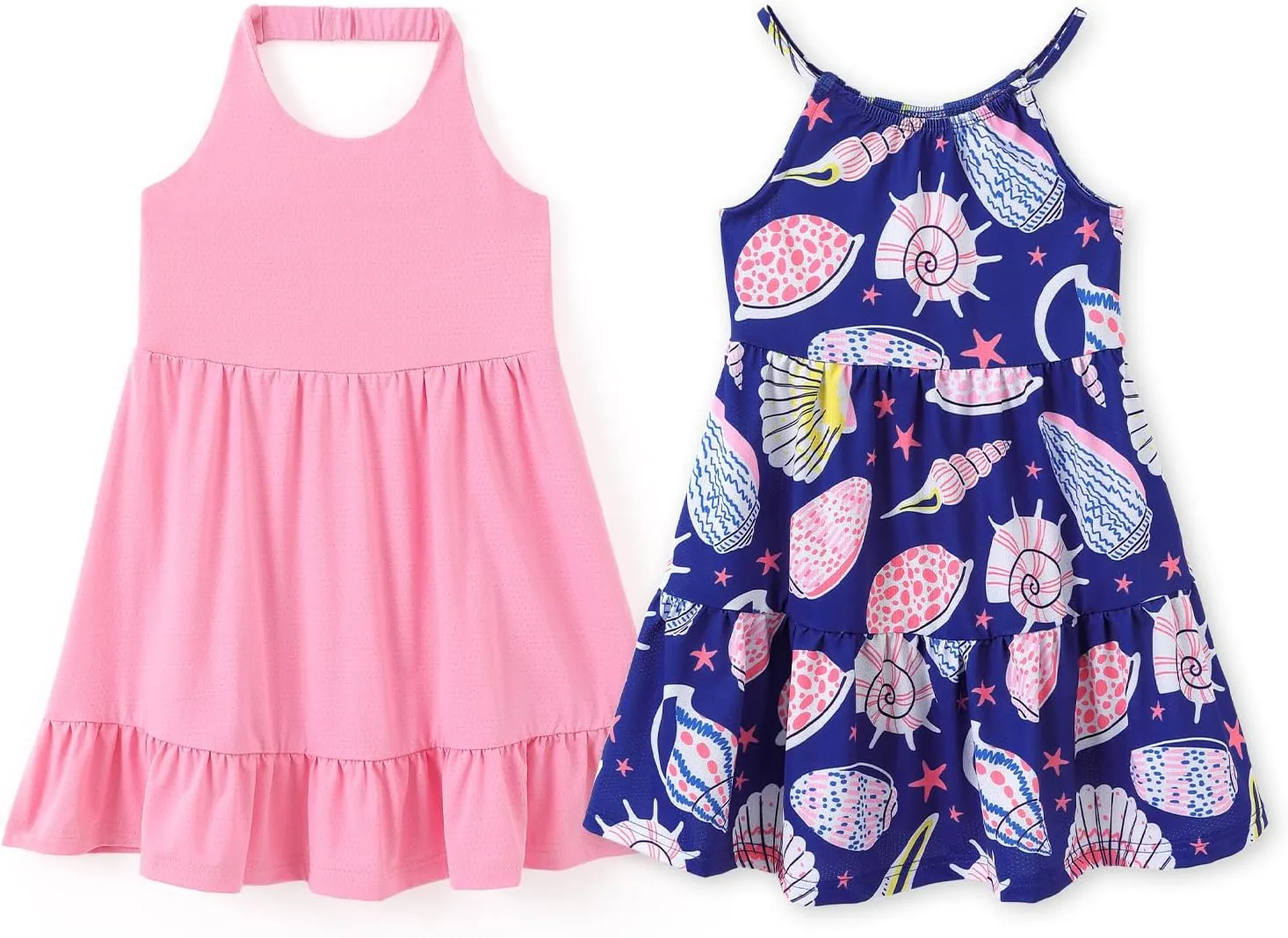 PATPAT Girls' Summer Dress Multipack  Quick-Dry, Cooling Fabric with Hawaiian & Mermaid Prints for Toddlers 2-8 Years
