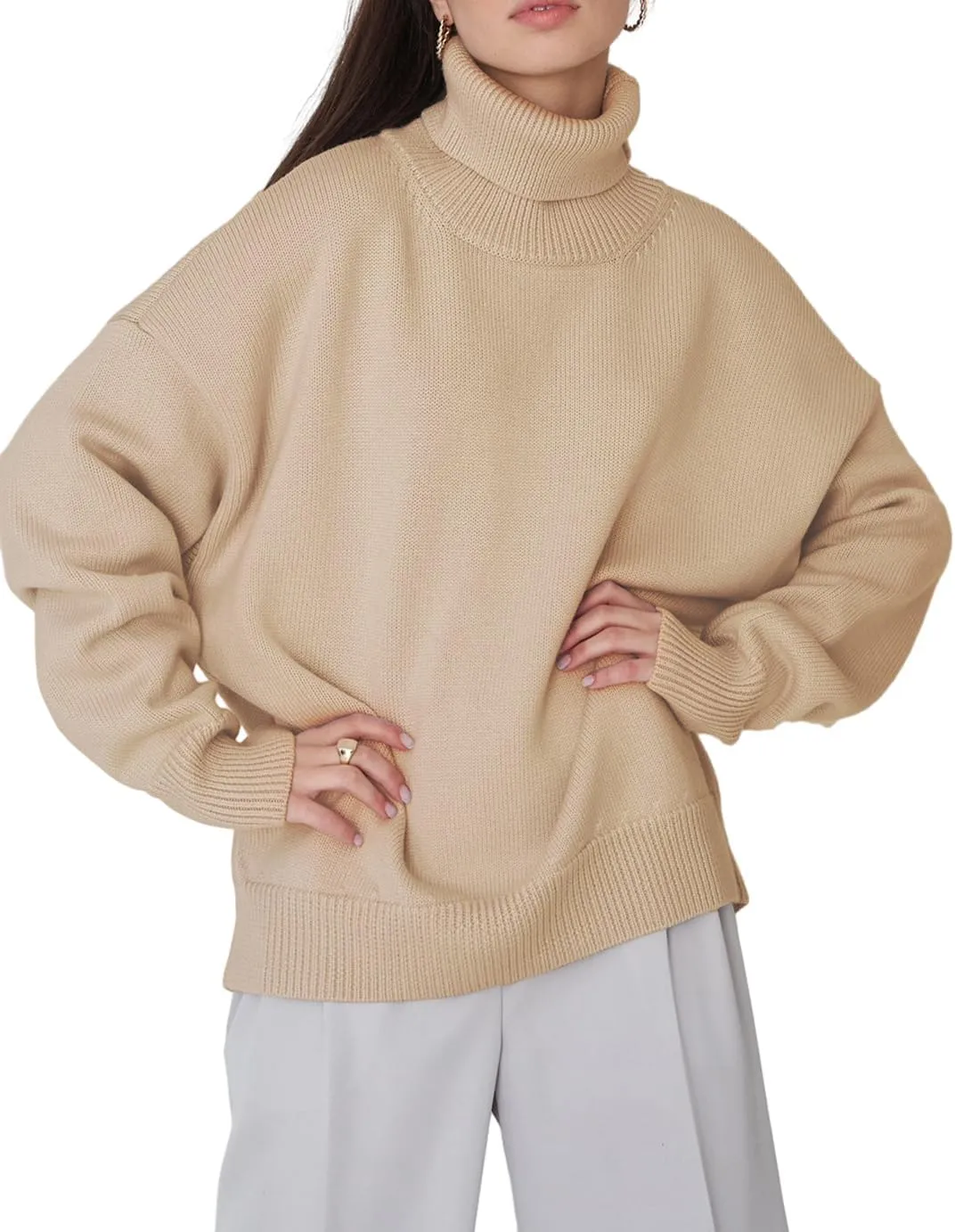 PEHMEA Women Turtleneck Oversized Sweaters Fall Winter 2023 Long Batwing Sleeve Pullover Sweater Knit Tops