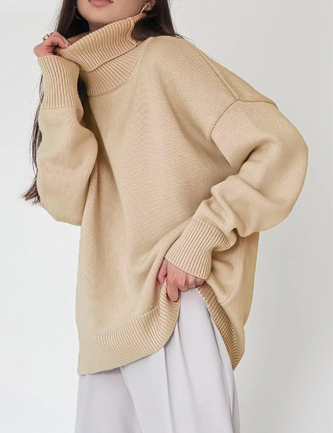 PEHMEA Women Turtleneck Oversized Sweaters Fall Winter 2023 Long Batwing Sleeve Pullover Sweater Knit Tops