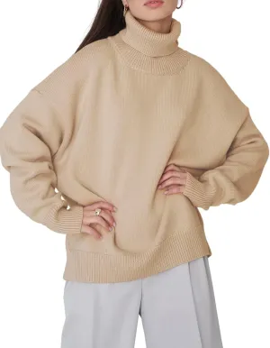 PEHMEA Women Turtleneck Oversized Sweaters Fall Winter 2023 Long Batwing Sleeve Pullover Sweater Knit Tops