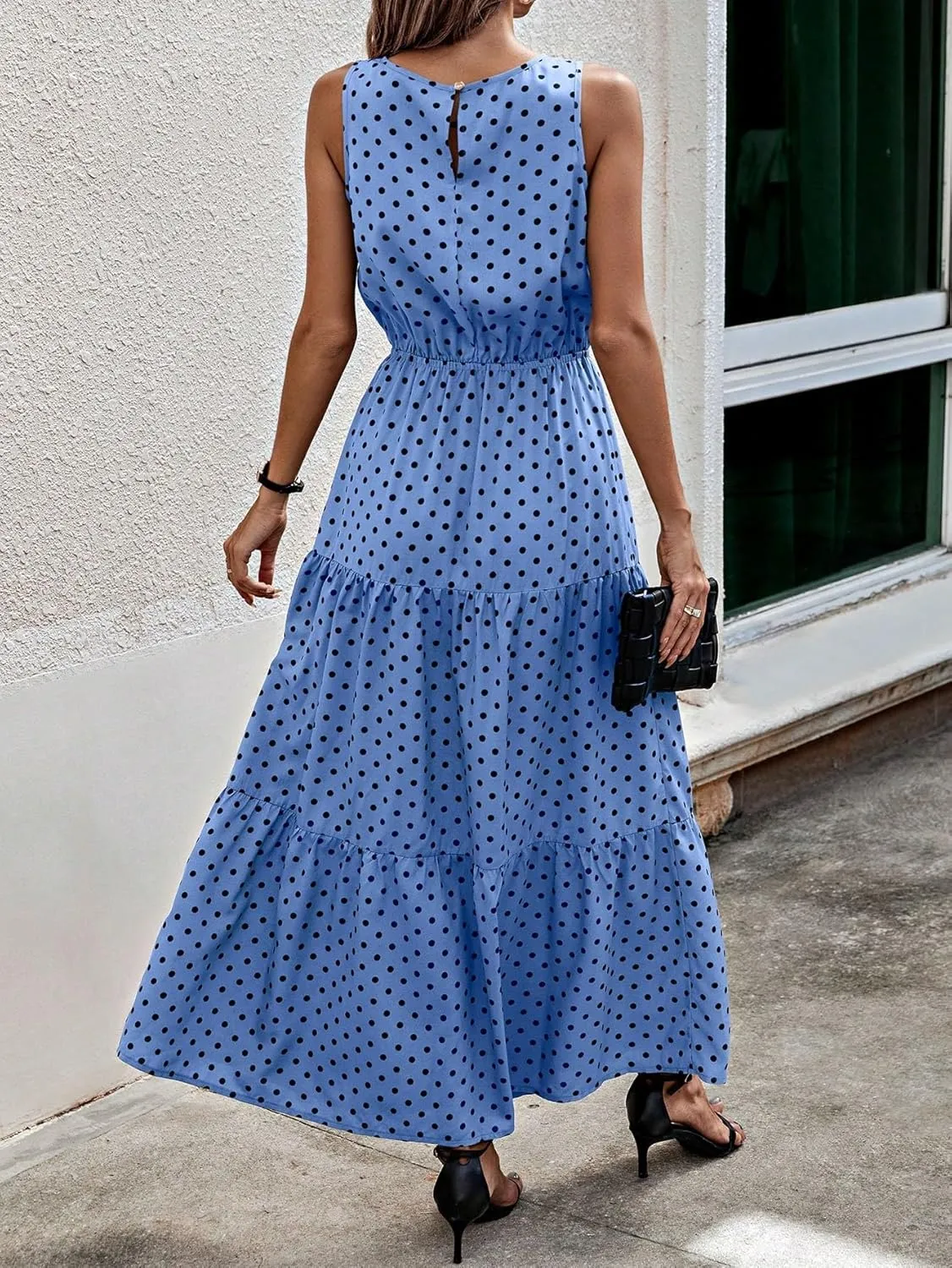 PerZeal Women's Summer Dress Sleeveless Crewneck Tiered Ruffle Floral Dress Flowy Beach Sundress Long Maxi Dresses