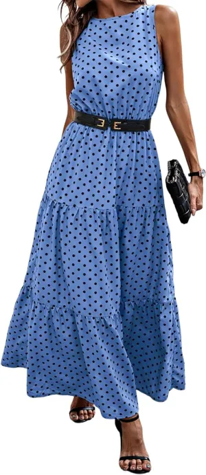 PerZeal Women's Summer Dress Sleeveless Crewneck Tiered Ruffle Floral Dress Flowy Beach Sundress Long Maxi Dresses