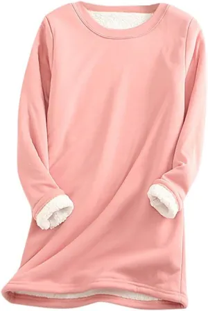 Plus Size Fleece Lined Sweatshirts For Women Soft Warm Fall Winter Pullover Tops Long Sleeve Sherpa Sweaters Trendy