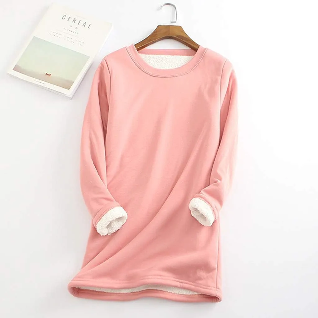 Plus Size Fleece Lined Sweatshirts For Women Soft Warm Fall Winter Pullover Tops Long Sleeve Sherpa Sweaters Trendy