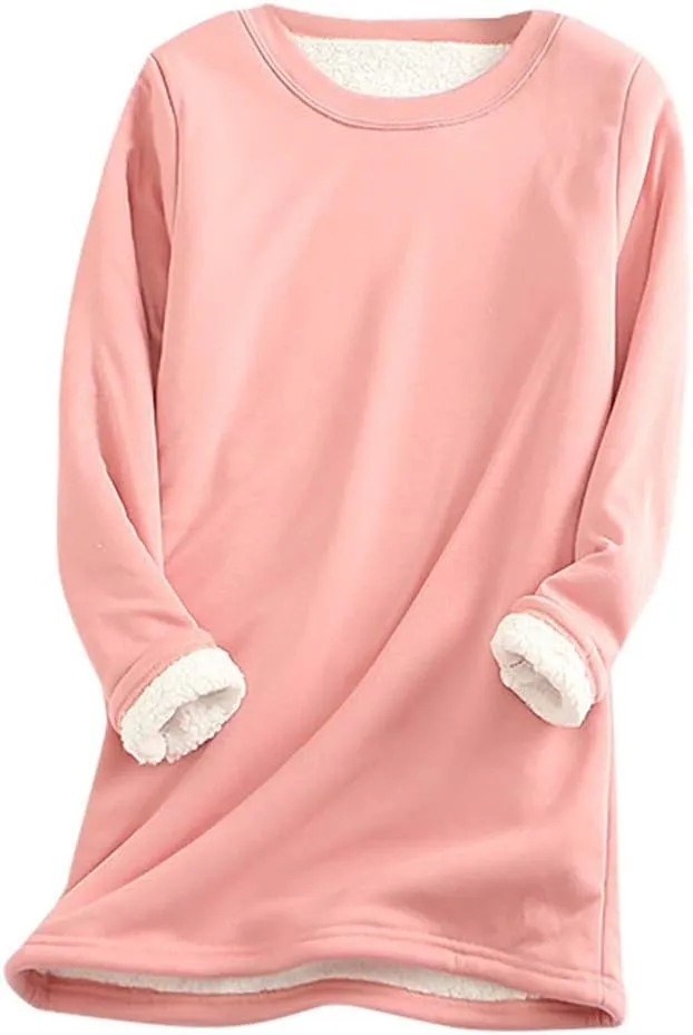 Plus Size Fleece Lined Sweatshirts For Women Soft Warm Fall Winter Pullover Tops Long Sleeve Sherpa Sweaters Trendy