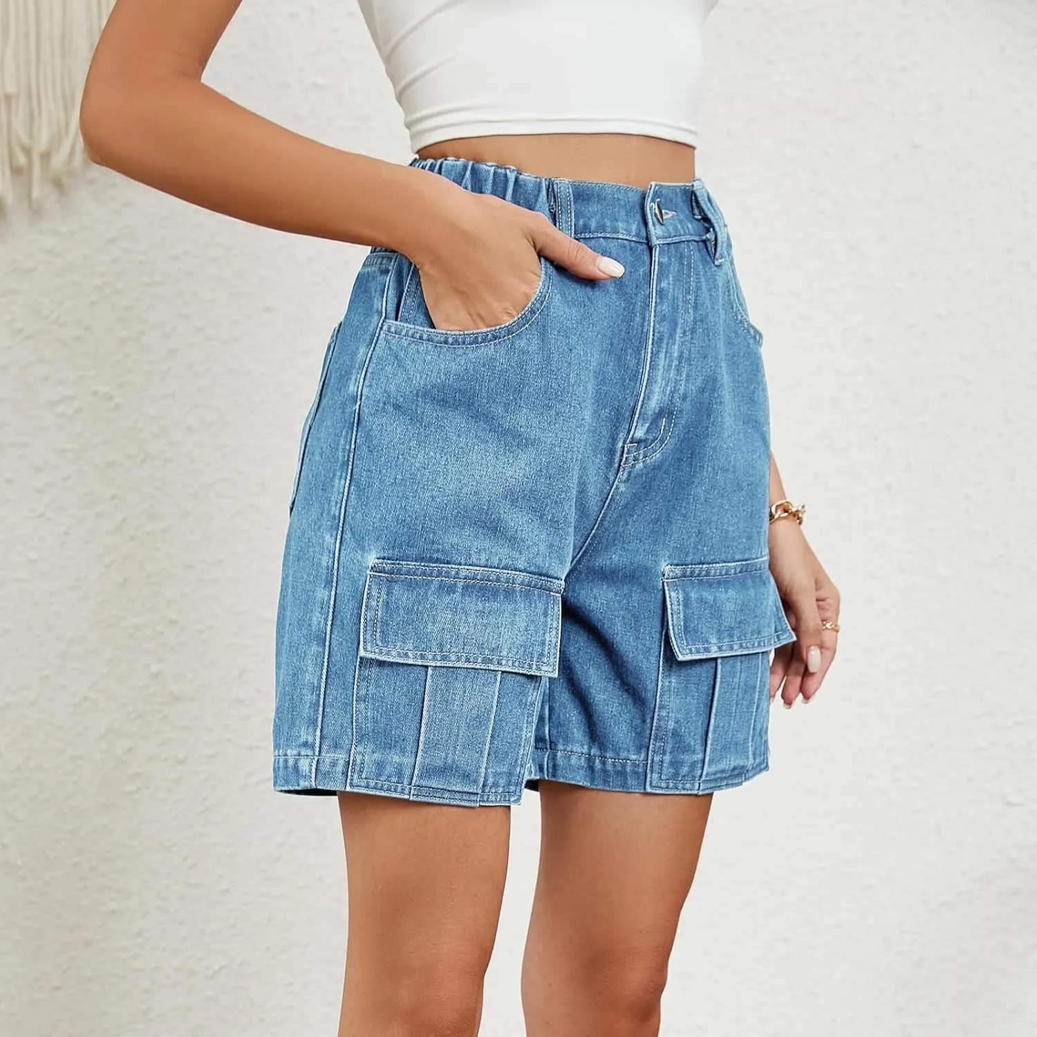 POHADON Womens 2025 Trendy High Waisted Denim Shorts Bermuda Baggy Y2K Cargo Shorts Casual Summer Jean Jorts