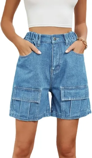 POHADON Womens 2025 Trendy High Waisted Denim Shorts Bermuda Baggy Y2K Cargo Shorts Casual Summer Jean Jorts